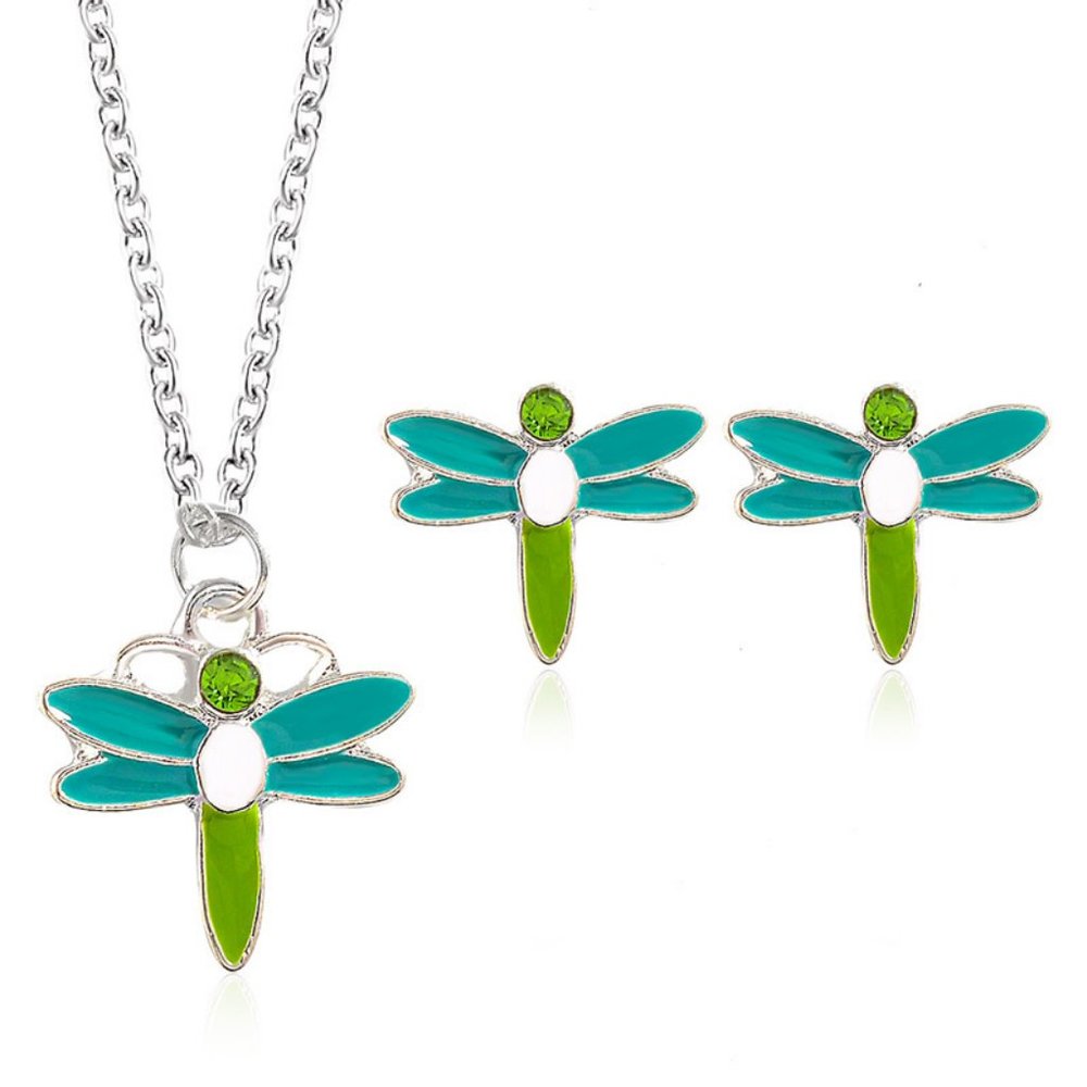 Dragonfly Silver Colored Jewelry- Necklace & Earrings Set